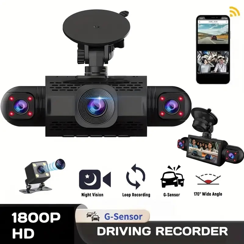 180° Full HD 4-Way Car Dash Cam with 360° Rotatable Lens