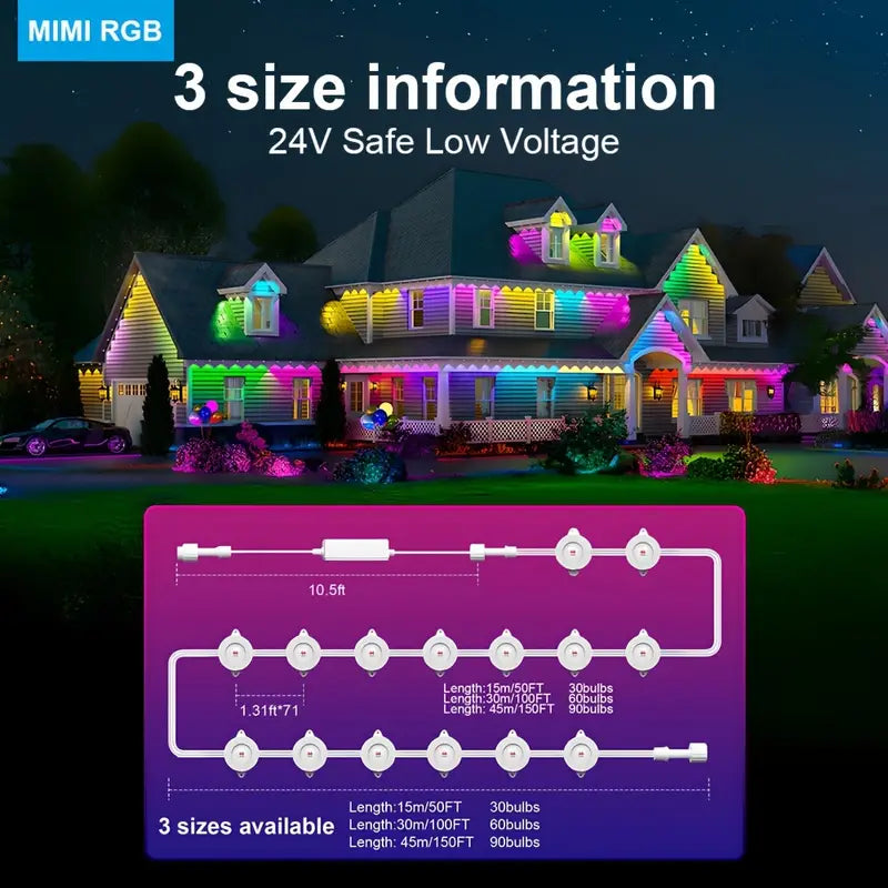 50FT/100FT/150FT Rainbow Color Eaves Lights