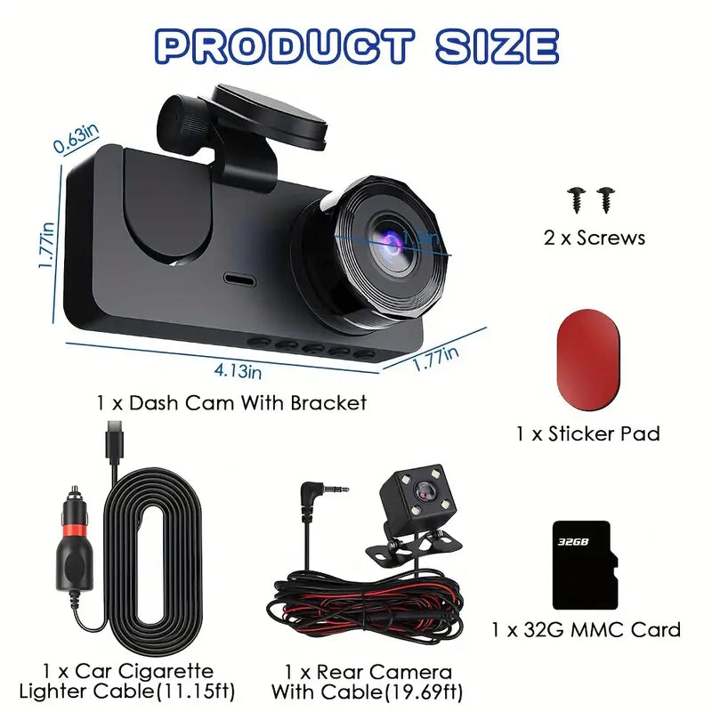 180° Full HD 4-Way Car Dash Cam with 360° Rotatable Lens