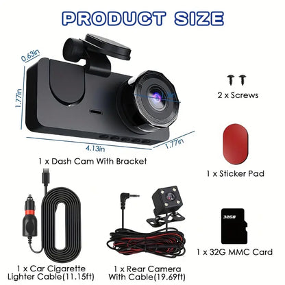 180° Full HD 4-Way Car Dash Cam with 360° Rotatable Lens